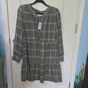 LOFT NWT Green Flannel Plaid Dress